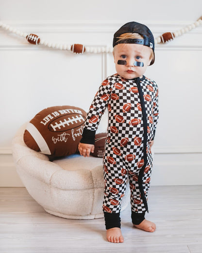 CHECKERED FOOTBALL DREAM ROMPER