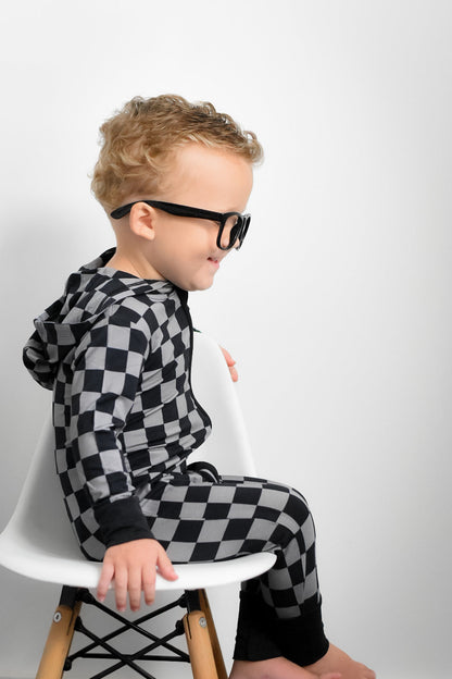 CHARCOAL CHECKERS DREAM ROMPER HOODIE