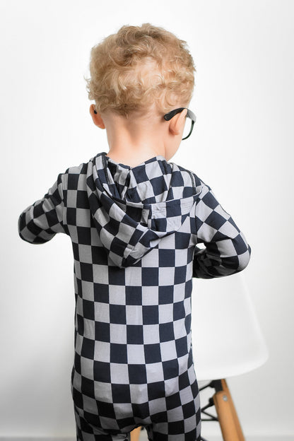 CHARCOAL CHECKERS DREAM ROMPER HOODIE