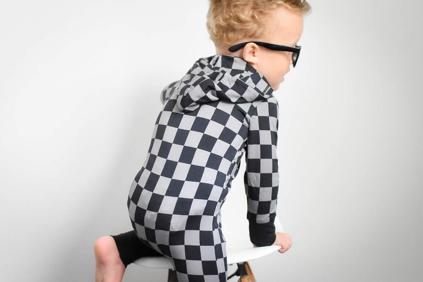 CHARCOAL CHECKERS DREAM ROMPER HOODIE