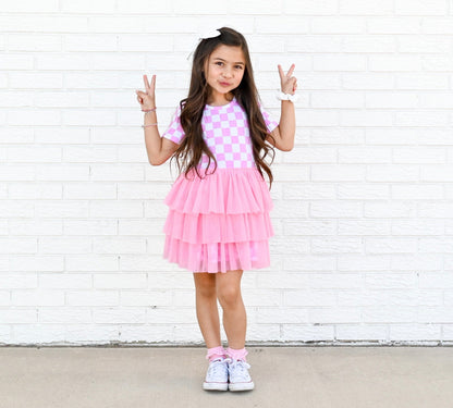 BUBBLEGUM CHECKERS DREAM TUTU DRESS