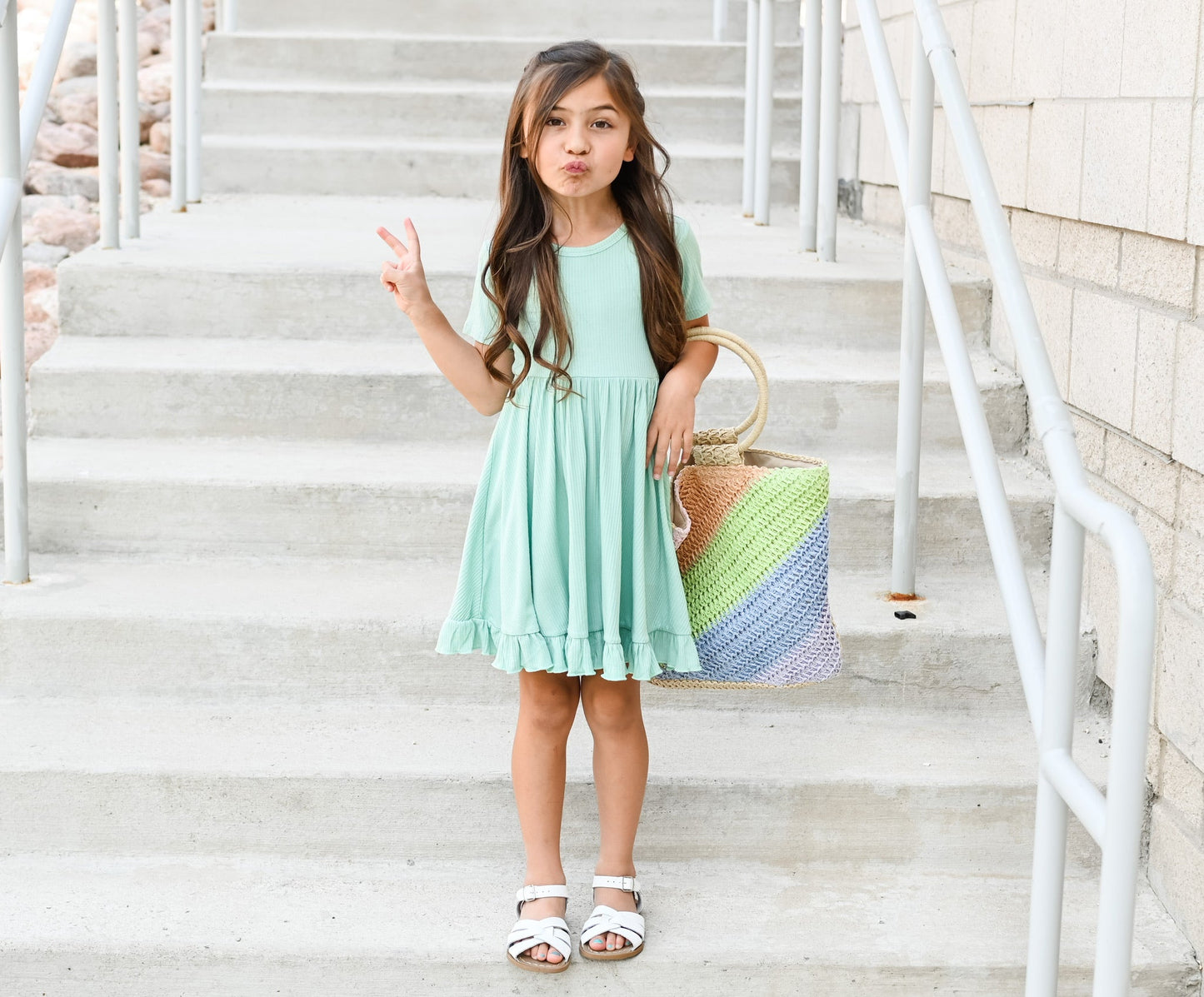 MINT RIB DREAM RUFFLE DRESS