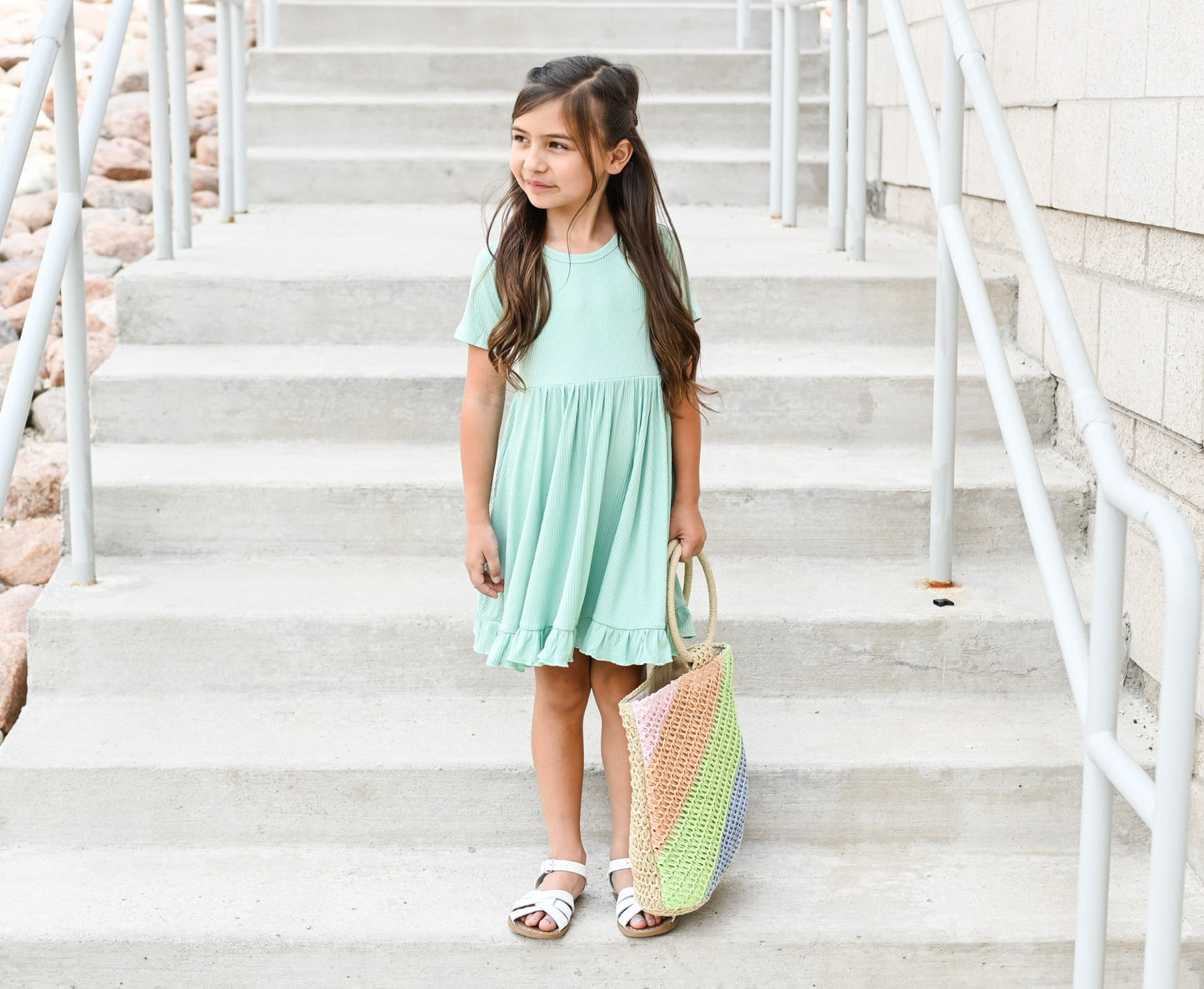 MINT RIB DREAM RUFFLE DRESS