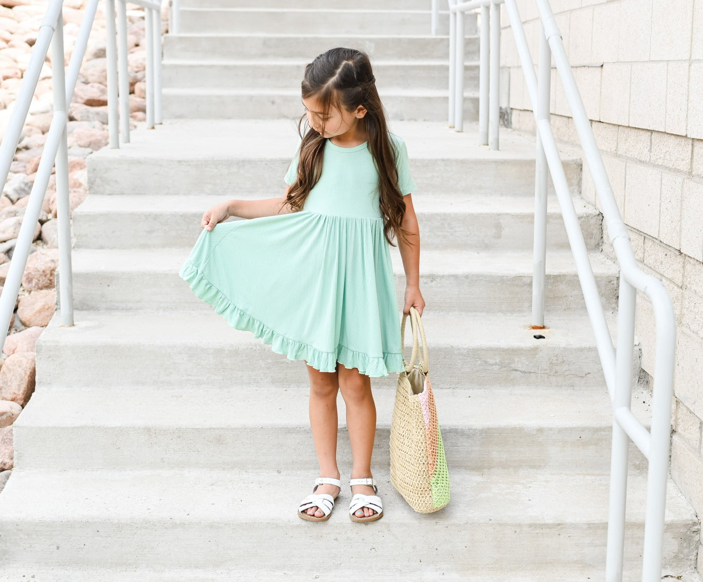 MINT RIB DREAM RUFFLE DRESS