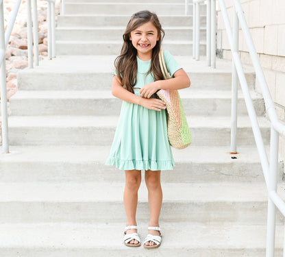 MINT RIB DREAM RUFFLE DRESS