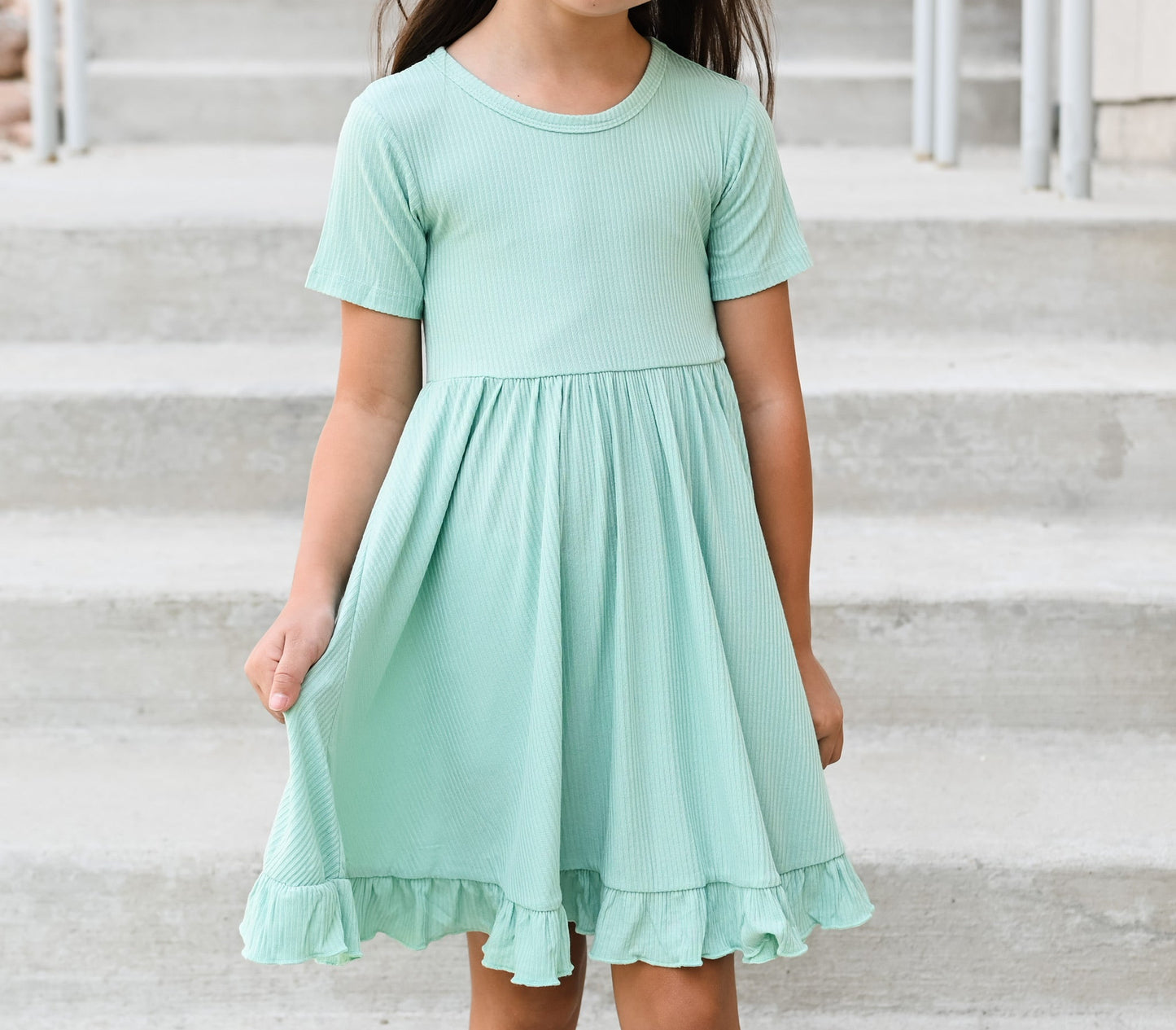 MINT RIB DREAM RUFFLE DRESS