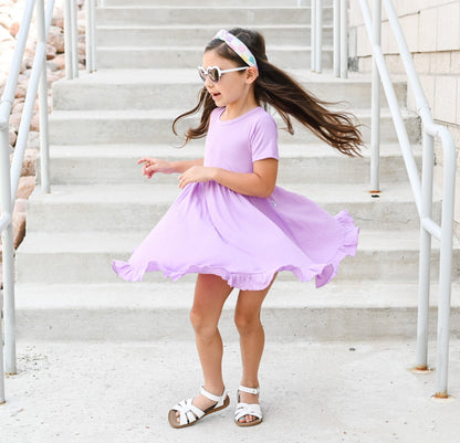 PURPLE RIB DREAM RUFFLE DRESS