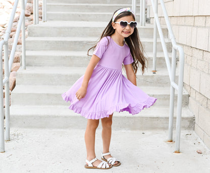 PURPLE RIB DREAM RUFFLE DRESS