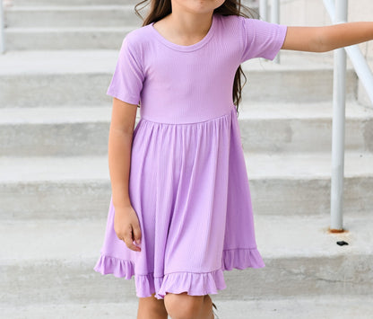 PURPLE RIB DREAM RUFFLE DRESS