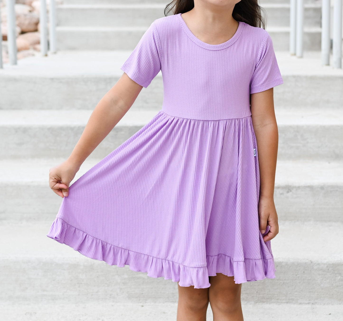 PURPLE RIB DREAM RUFFLE DRESS