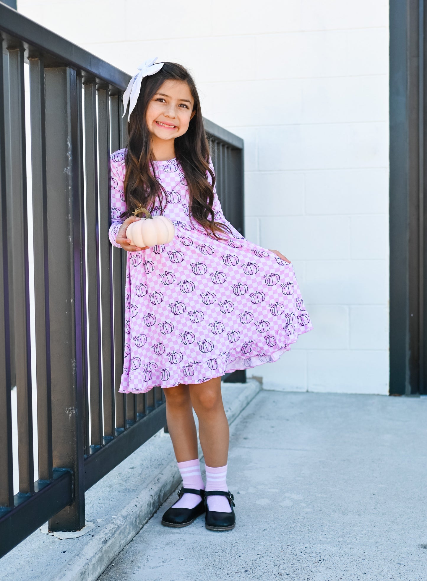 PINK HARVEST CHECKS DREAM RUFFLE DRESS