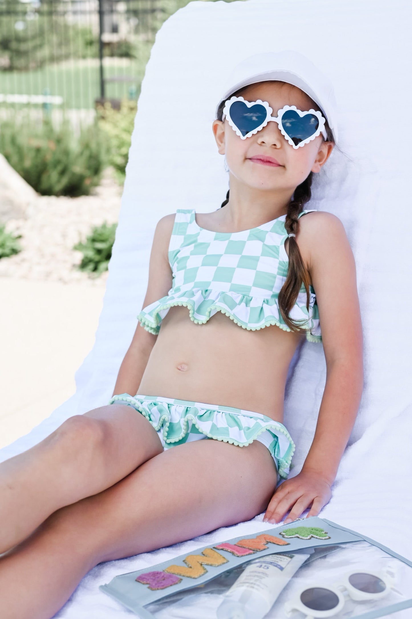 MINT CHECKERS DREAM RUFFLE TWO PIECE SWIM SUIT