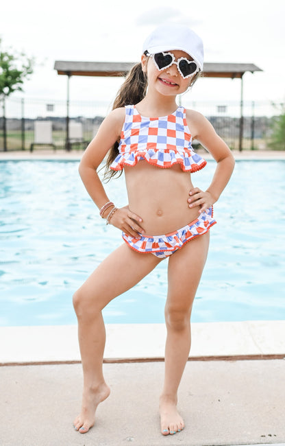 ALL AMERICAN CHECKS DREAM RUFFLE TWO PIECE SWIM SUIT