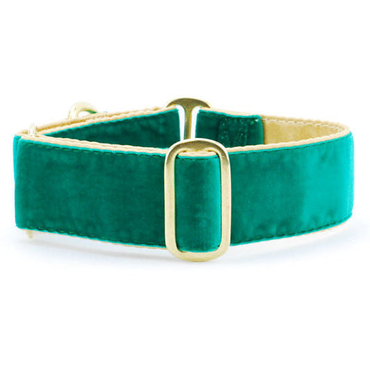 Holiday Velvet – Green/Gold Martingale Dog Collar