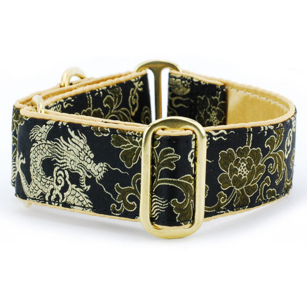 Dragon Black – Silk Brocade Dog Collar