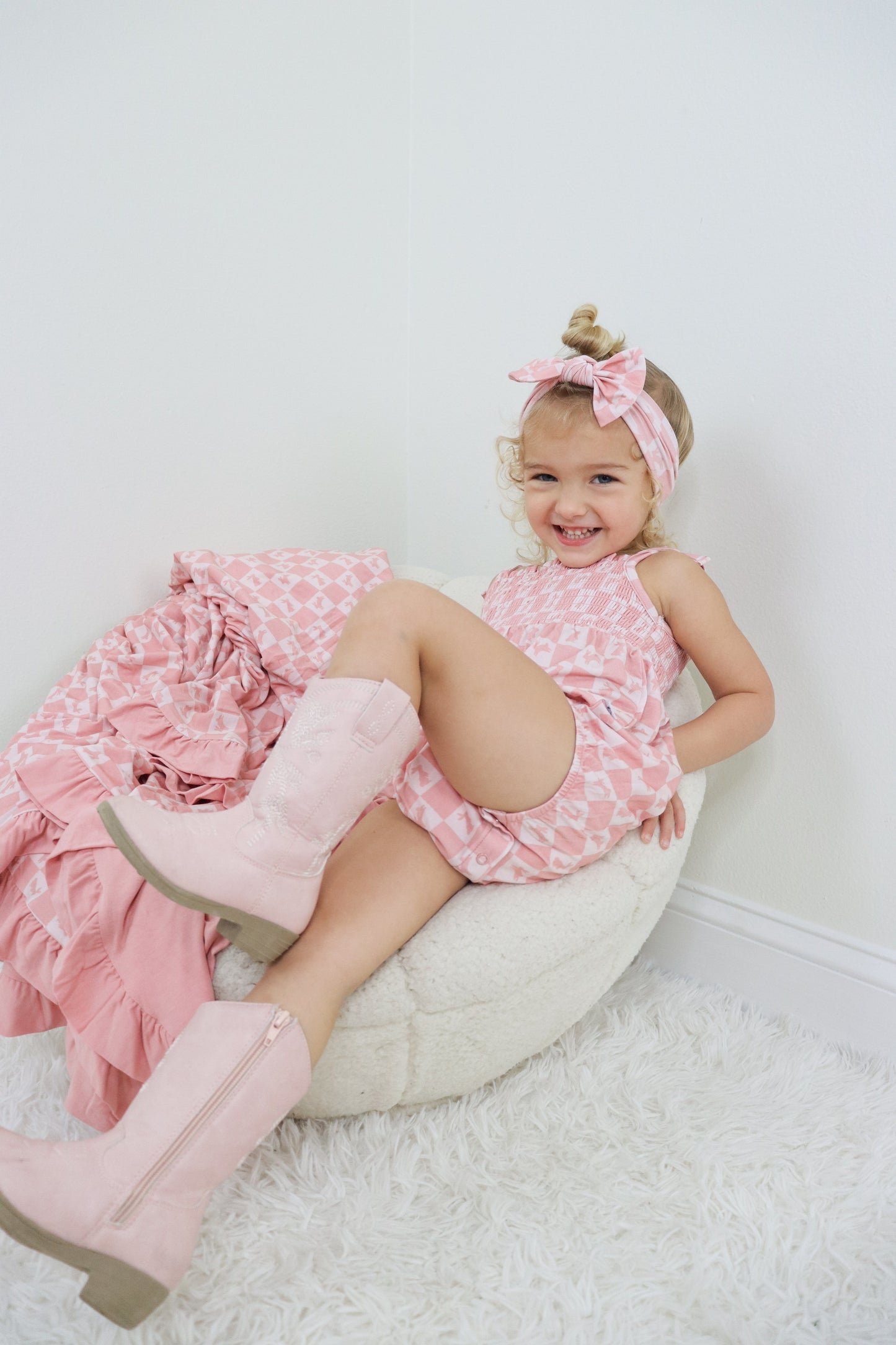 HOPPITY BLUSH CHECKERS DREAM BUBBLE ROMPER