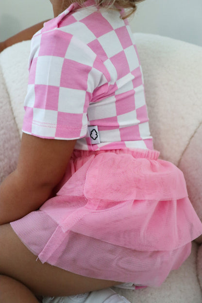 BUBBLEGUM CHECKERS DREAM TUTU BODYSUIT DRESS