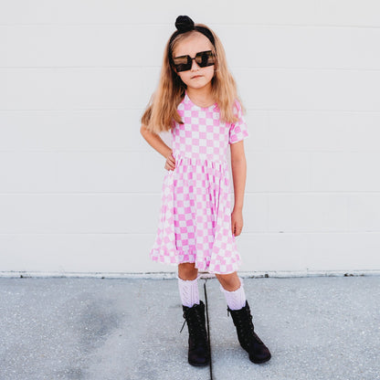 BUBBLEGUM CHECKERS DREAM RUFFLE DRESS