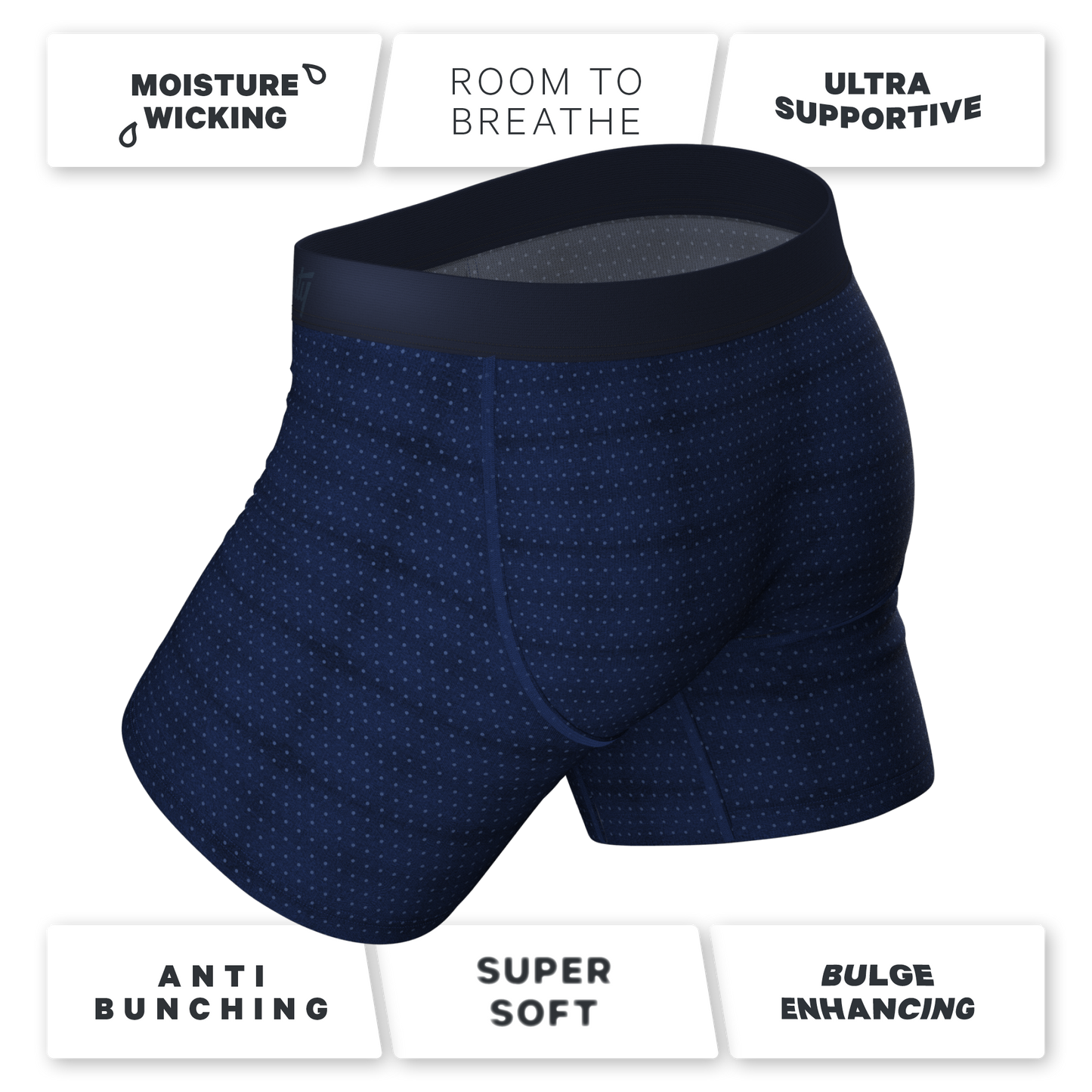 The Forget Me Not | Navy Dot Ball Hammock® Pouch Underwear With Fly