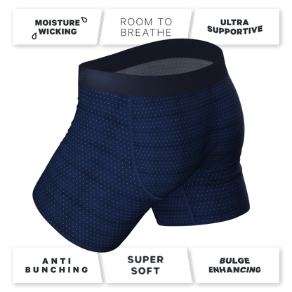 The Forget Me Not | Navy Dot Ball Hammock® Pouch Underwear With Fly