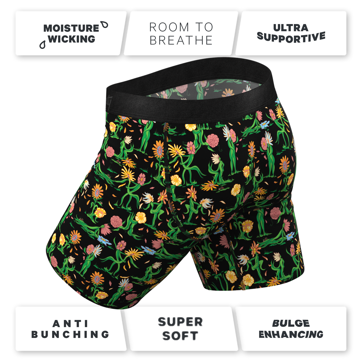 The Garden Of Breedin | Flower Print Long Leg Ball Hammock® Pouch Underwear With Fly