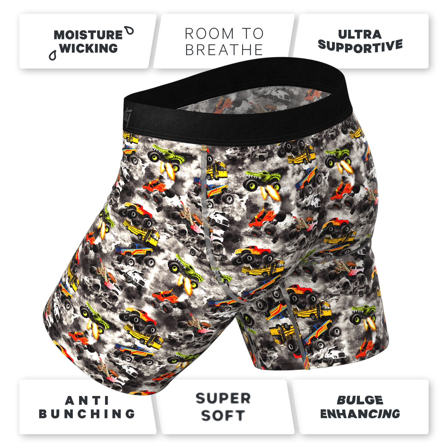 The Here Be Monsters | Monster Truck Long Leg Ball Hammock® Pouch Trunks Underwear With Fly