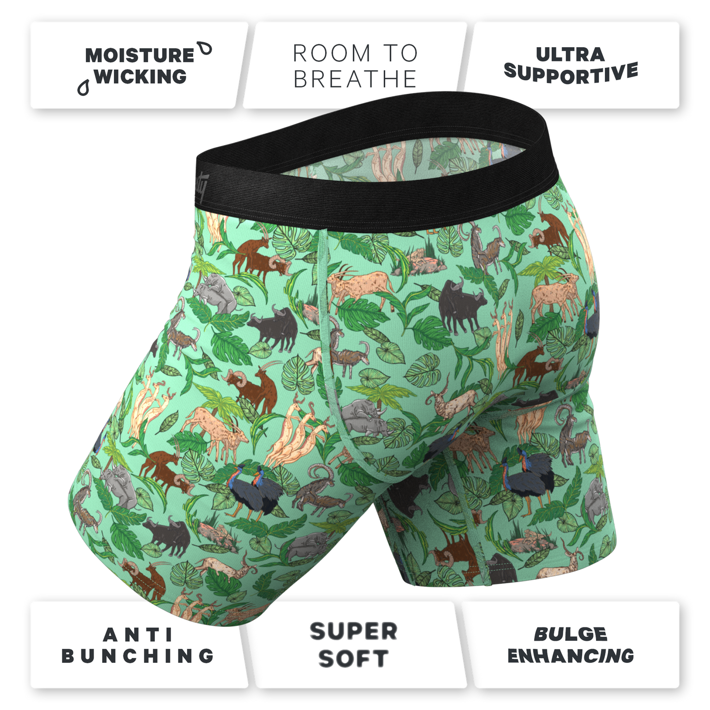 The Hornography | Tropical Animals Long Leg Ball Hammock® Pouch Underwear With Fly