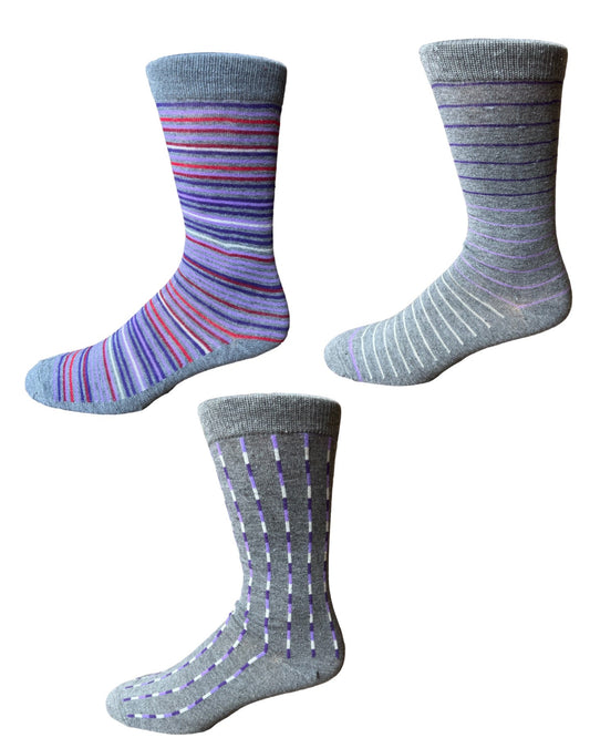 Stripes Assortment Fashion Socks in Grey 3pr Pack