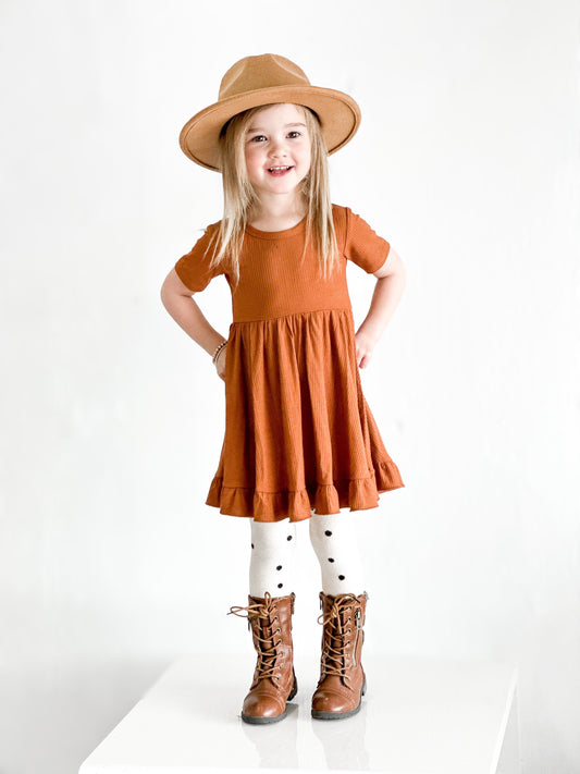 COPPER RIB DREAM RUFFLE DRESS