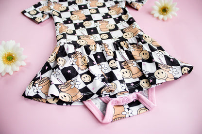 SMILEY CUP OF CHECKERS DREAM BODYSUIT DRESS