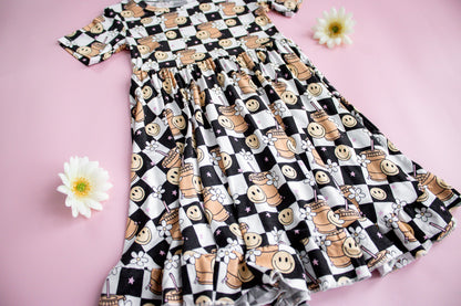 SMILEY CUP OF CHECKERS DREAM RUFFLE DRESS