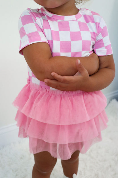 BUBBLEGUM CHECKERS DREAM TUTU BODYSUIT DRESS