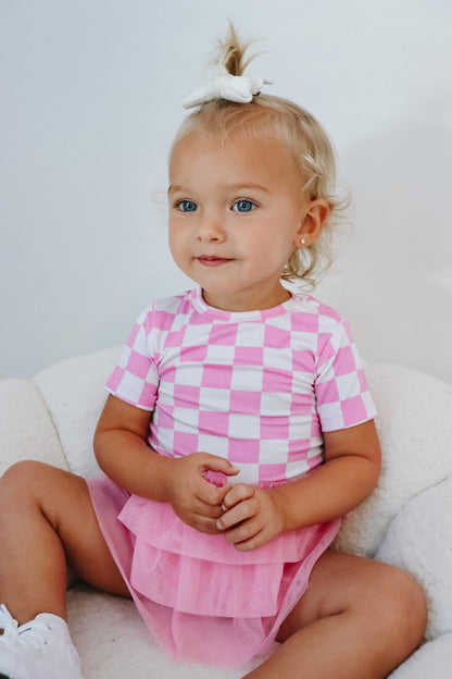 BUBBLEGUM CHECKERS DREAM TUTU BODYSUIT DRESS