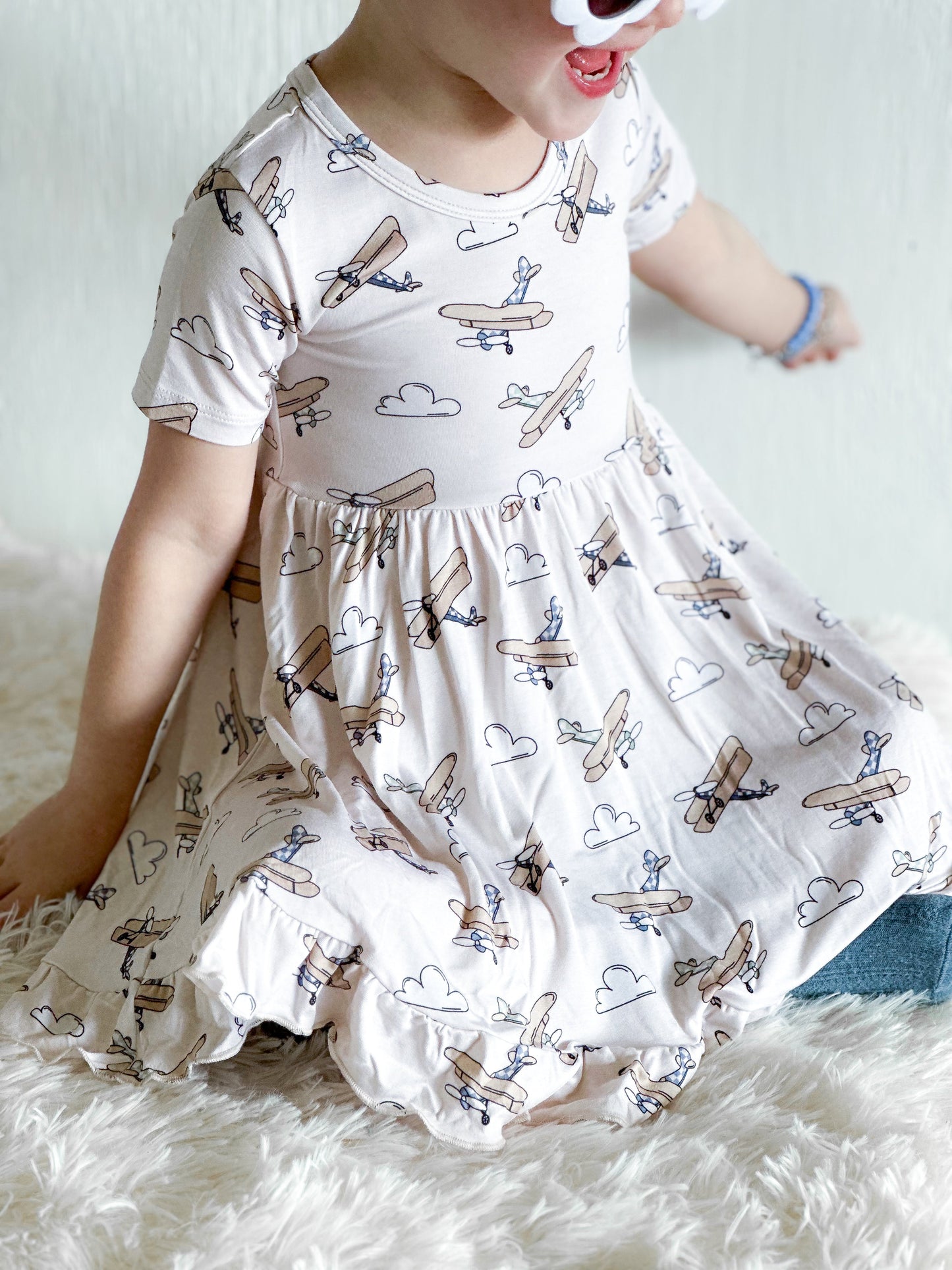 PLANE FUN DREAM RUFFLE DRESS