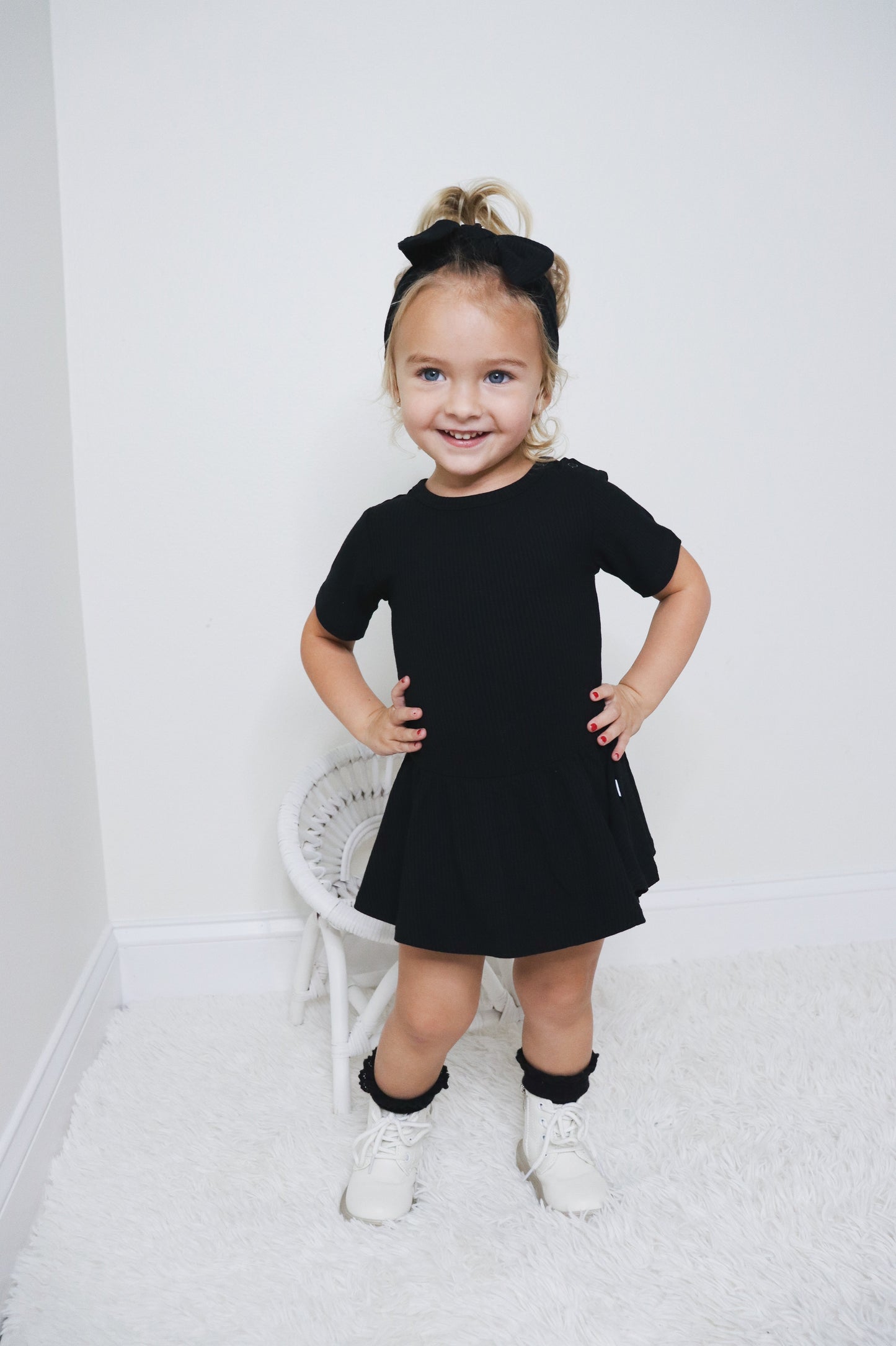 BLACK RIB DREAM BODYSUIT DRESS