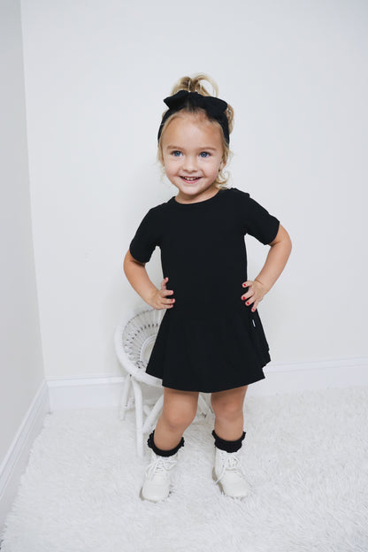 BLACK RIB DREAM BODYSUIT DRESS