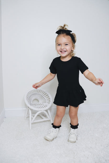 BLACK RIB DREAM BODYSUIT DRESS