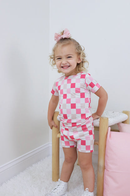 DREAMY PINK CHECKERS DREAM SHORT SET