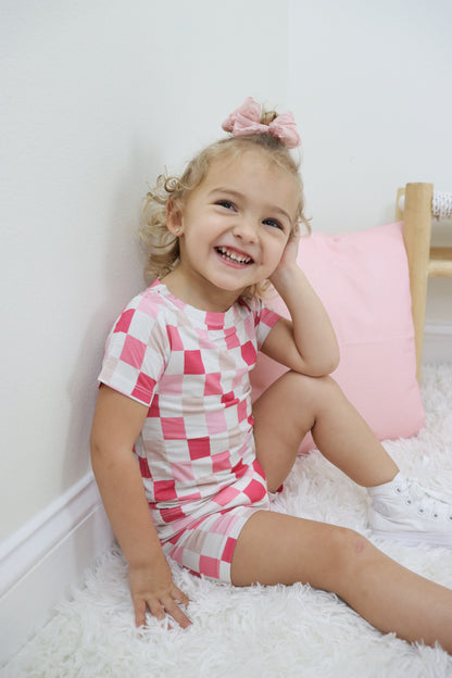 DREAMY PINK CHECKERS DREAM SHORT SET