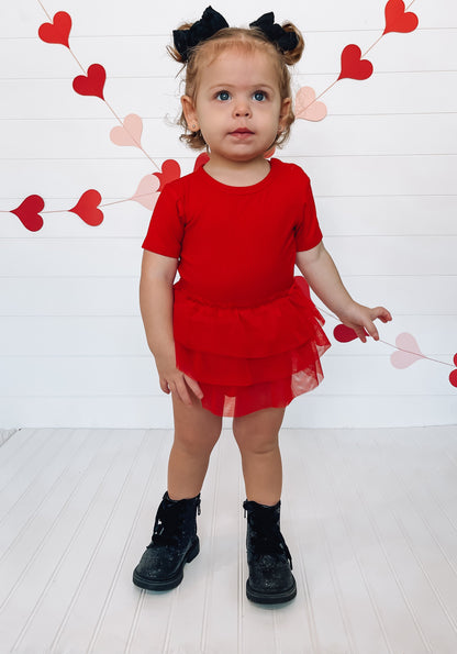 RED RIB DREAM TUTU BODYSUIT DRESS