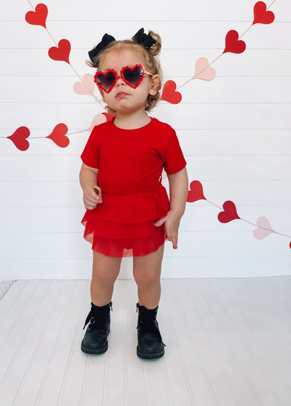 RED RIB DREAM TUTU BODYSUIT DRESS