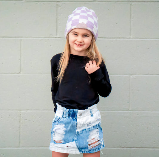 PERIWINKLE CHECKERS DREAM BEANIE