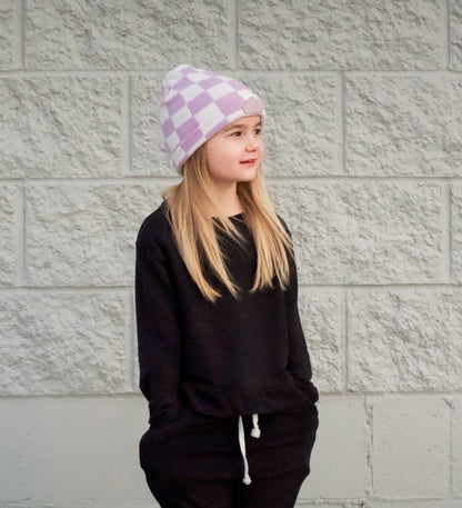 PERIWINKLE CHECKERS DREAM BEANIE