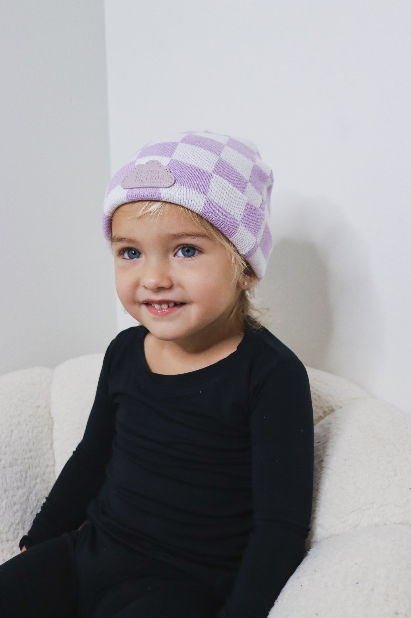 PERIWINKLE CHECKERS DREAM BEANIE