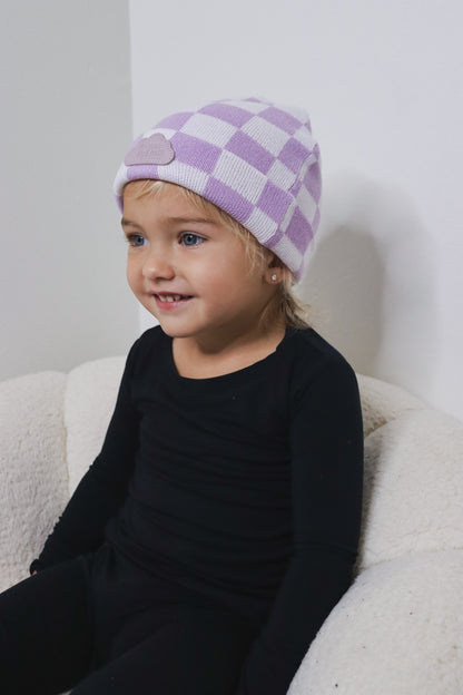 PERIWINKLE CHECKERS DREAM BEANIE