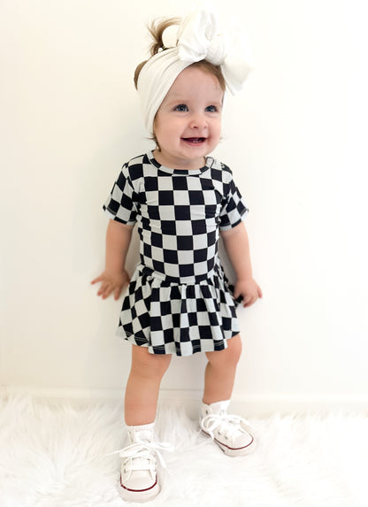 MIDNIGHT CHECKERS DREAM BODYSUIT DRESS