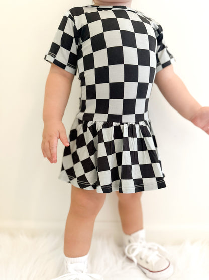 MIDNIGHT CHECKERS DREAM BODYSUIT DRESS