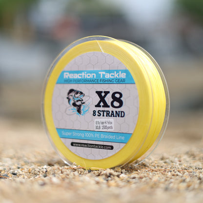 Reaction Tackle X8 Braided Fishing Line - Hi Vis Yellow 8 Strand