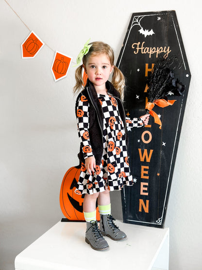 PUMPKIN CHECKMATE DREAM RUFFLE DRESS