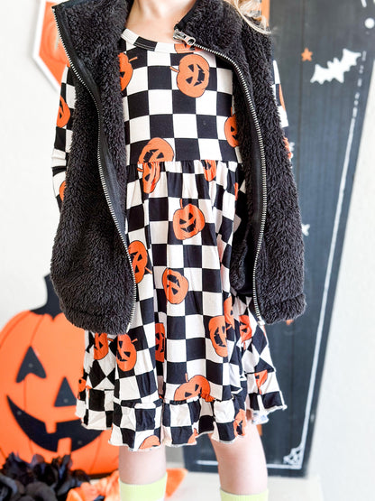 PUMPKIN CHECKMATE DREAM RUFFLE DRESS